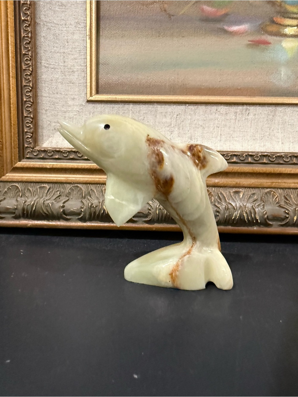 Vintage Polished Onyx Dolphin Figurine